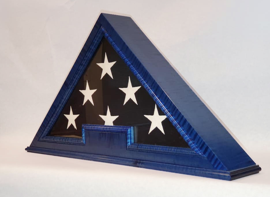 Custom designed with premium figured hard woods US Flag Display Cases Boxes, Military Medals